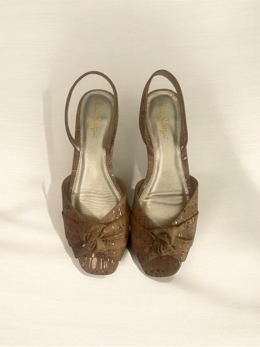 Lilly Pulitzer Brown Cork Slingback Peep-Toe Heels